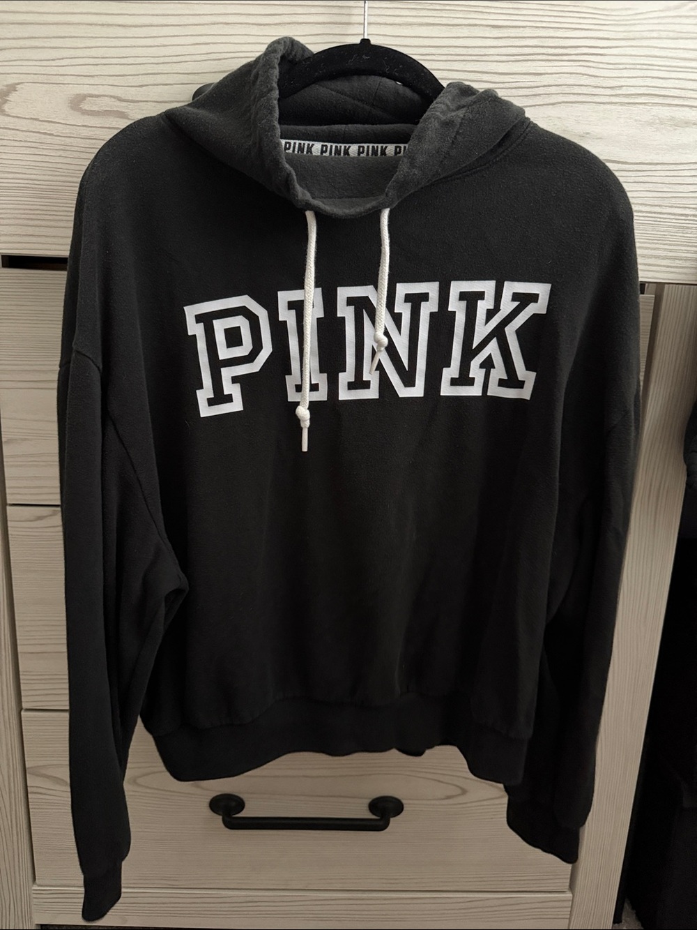 PINK Victoria's Secret Black Pullover Hoodie with White Logo